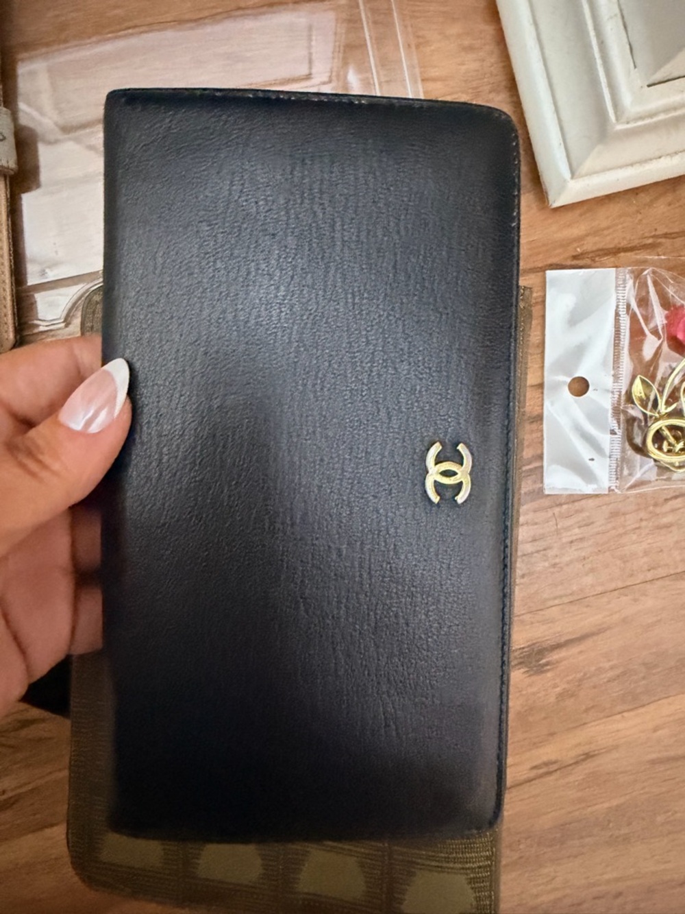 CHANEL Black Leather Long Bifold Wallet with Gold CC Emblem